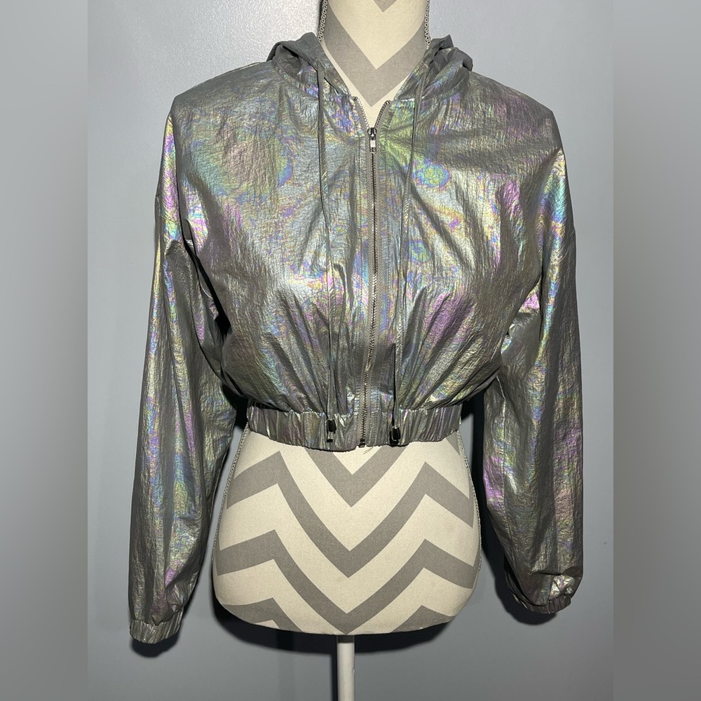 Superdown Silver Iridescent Bomber Jacket - image 1